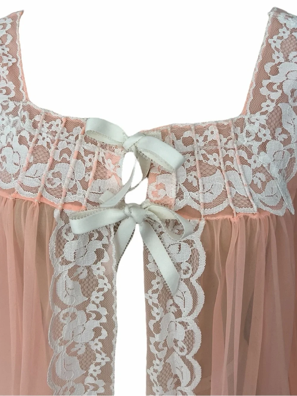 Vintage Peach Long Sleeve Nightgown with Bows